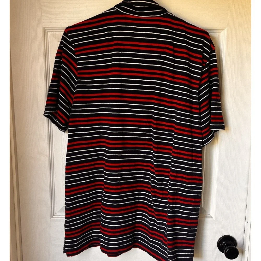 The NorthFace Striped Polo Shirt Mens Large L Short‎ Sleeves Red White Blue BxQ